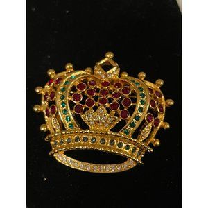 Kenneth Jay Lane Multi Colored Crown Brooch